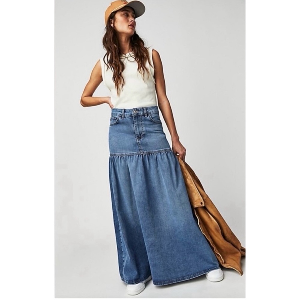 New Free People Jordan Denim Maxi Skirt
